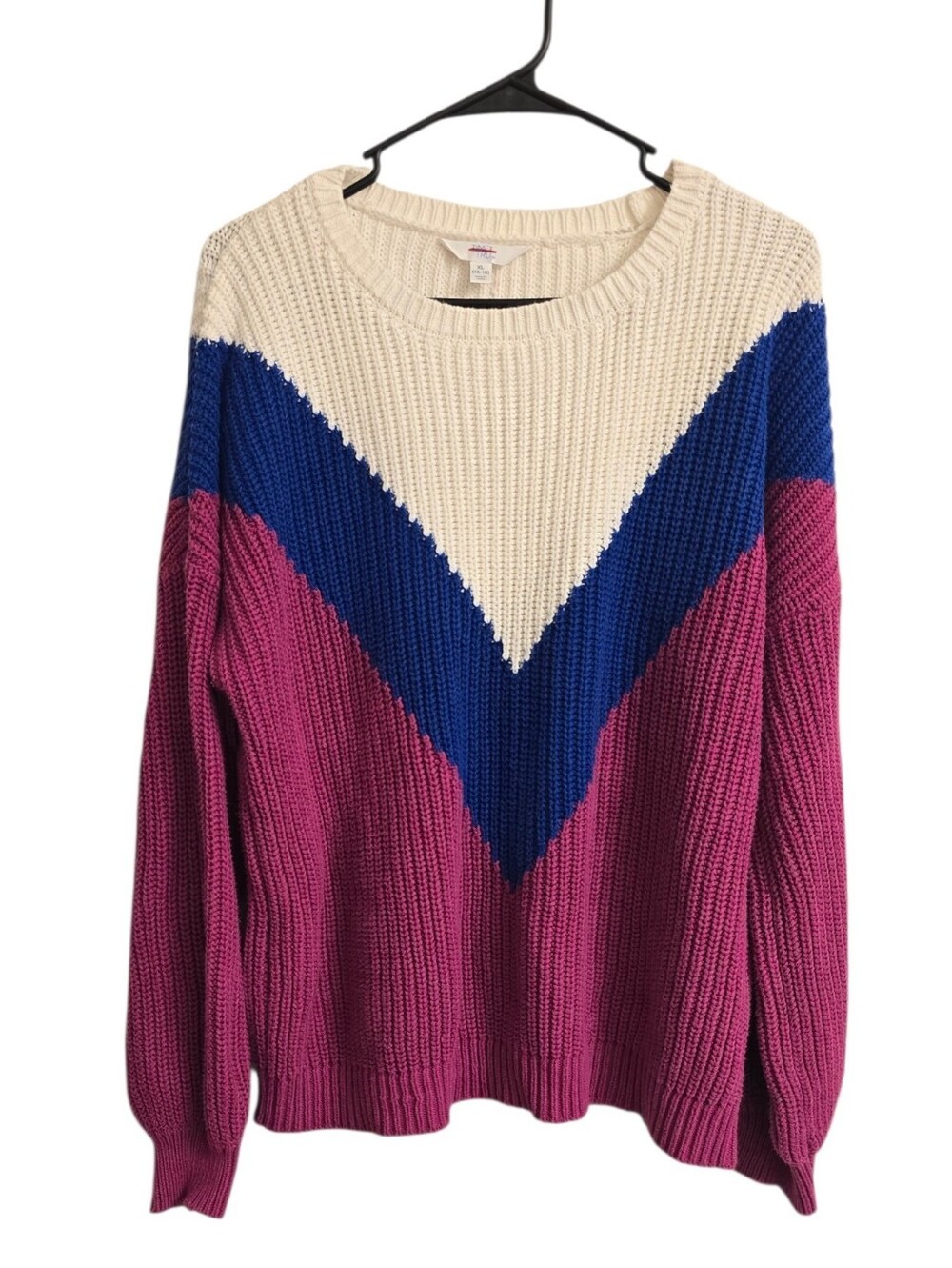 Time & Tru Grannycore Vintage Inspired Cheveron Knit lolita Winter White Sweater